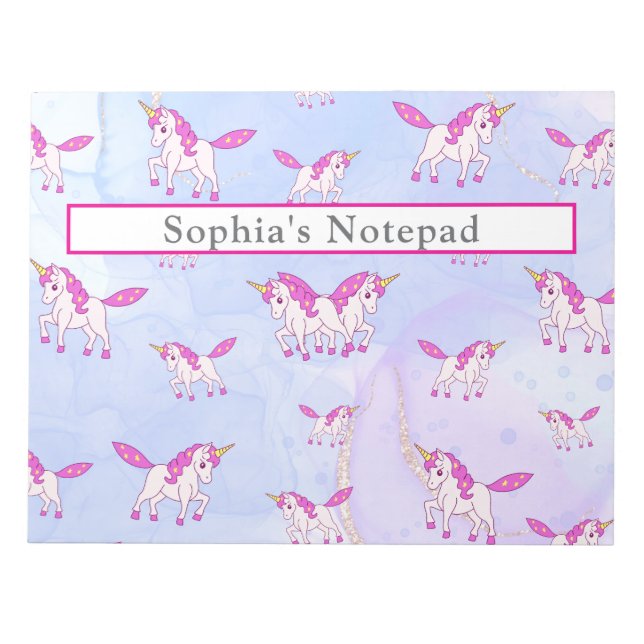 Bloc-note Motif licorne rose mignon nom personnalisé (Devant)