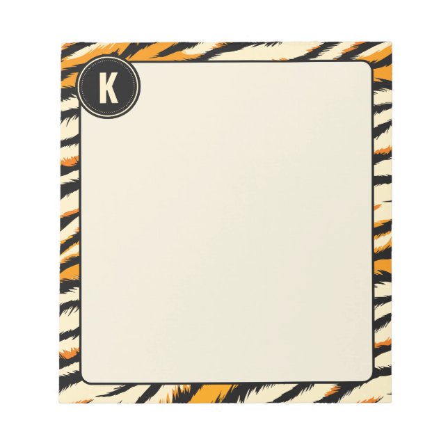Bloc-note Motif Monogramme Rayures de Tigre Noir Orange (Devant)
