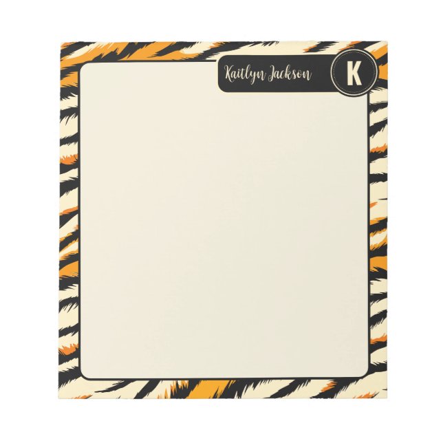 Bloc-note Motif monogramme rayures de tigre noir orange (Devant)