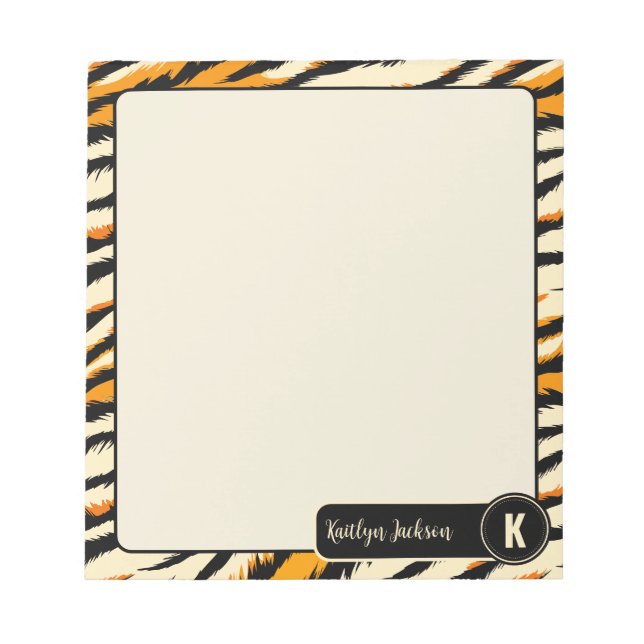 Bloc-note Motif monogramme rayures de tigre noir orange (Devant)
