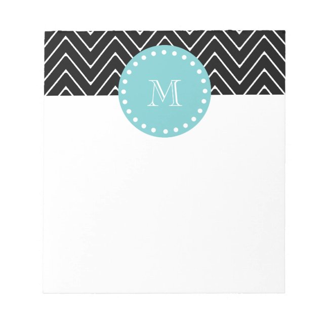 Bloc-note Motif noir Chevron | Monogramme Turquoise (Devant)