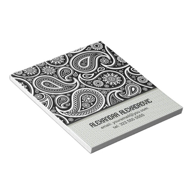 Bloc-note Motif noir et blanc Retro Paisley 2-Custom Texte (Incliné)