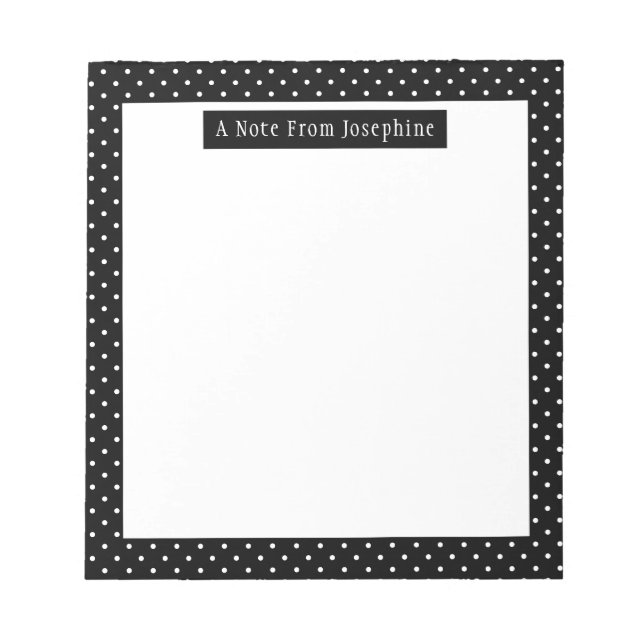 Bloc-note Motif Points Blancs sur Fond Noir Texte Personnali (Devant)