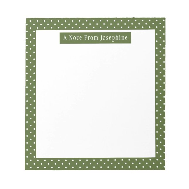 Bloc-note Motif Points Blancs Sur Fond Vert Olive Et Texte (Devant)