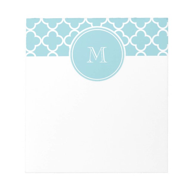 Bloc-note Motif Quatrefoil Bleu, Votre Monogramme (Devant)