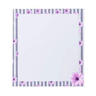 Bloc-note Motif rayé avec des marguerites violettes