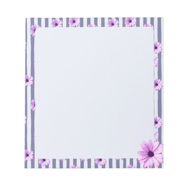 Bloc-note motif rayé avec marguerites violettes (Devant)
