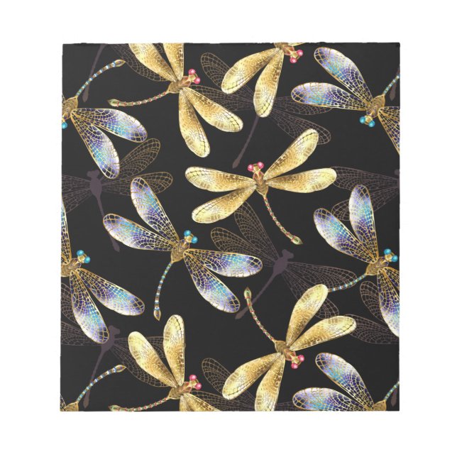 Bloc-note Motif sans couture avec libellules d'or (Devant)