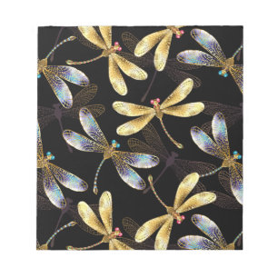 Bloc-note Motif sans couture avec libellules dorées