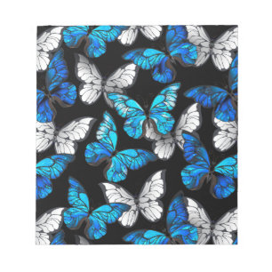 Bloc-note Motif sans couture foncé avec Morpho papillons ble