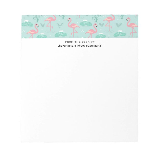 Bloc-note Motif vert Flamants roses rose Pastel (Devant)
