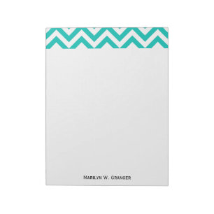 Bloc-note Motif ZigZag Chevron Large Blanc et Sarcelle