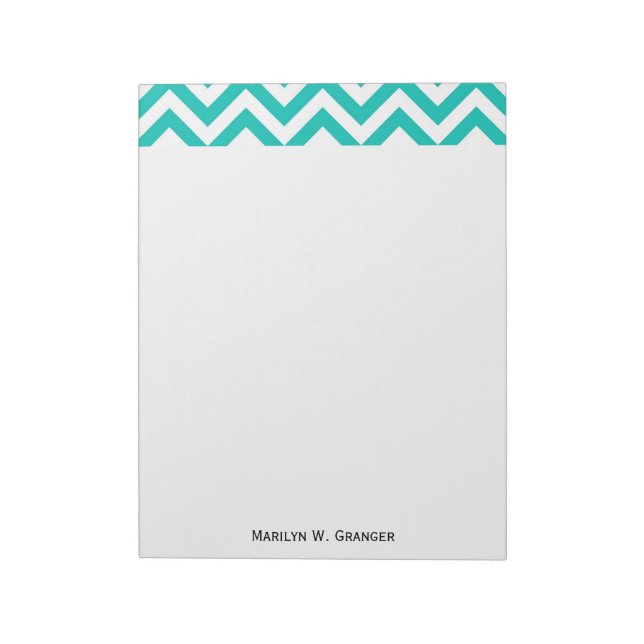 Bloc-note Motif ZigZag Chevron Large Blanc et Sarcelle (Tourné)