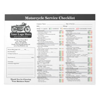 Bloc-note Motorcycle Service Checklist 8.5x11 Landscape