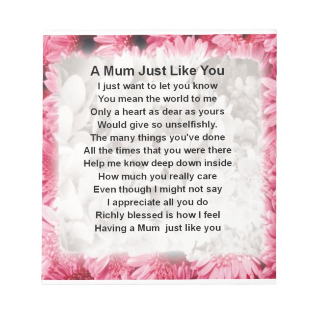Bloc-note Mum Poem - Design Floral Rose (Devant)