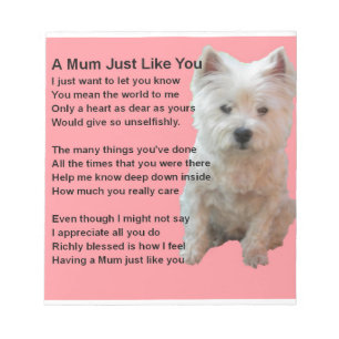 Bloc-note Mum Poem - Westie Design