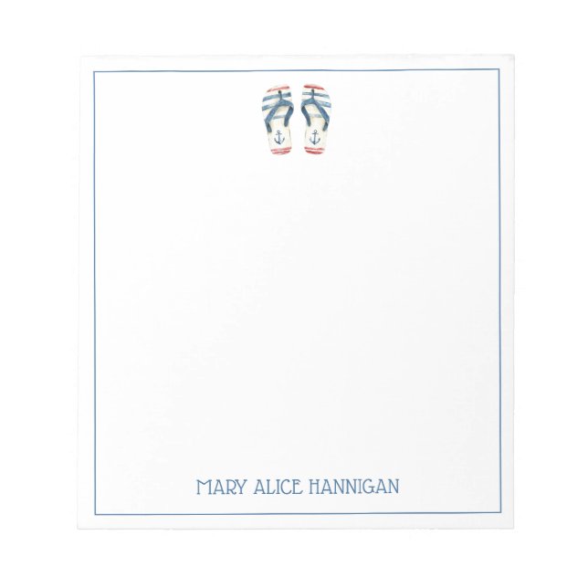 Bloc-note Nautical Anchor Flip Flops Personalized (Devant)