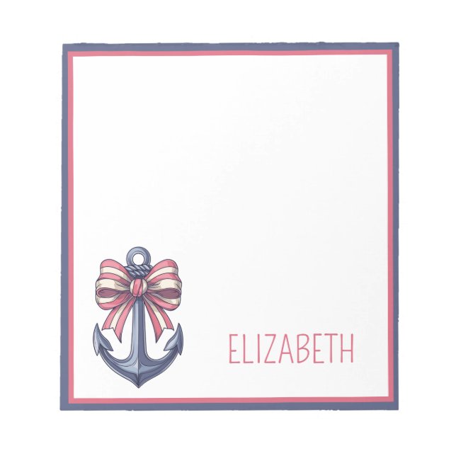 Bloc-note Nautical Blue Anchor With Red and White Stripe Bow (Devant)