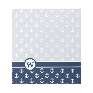 Bloc-note Nautical white anchor on a navy blue background
