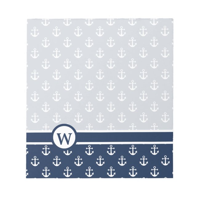 Bloc-note Nautical white anchor on a navy blue background (Devant)