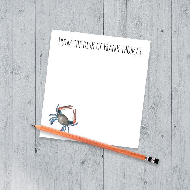 Bloc-note Nautique Stylo Nature Simple Crabe Bleu (Blue Crab Personalized Watercolor Note Pad)