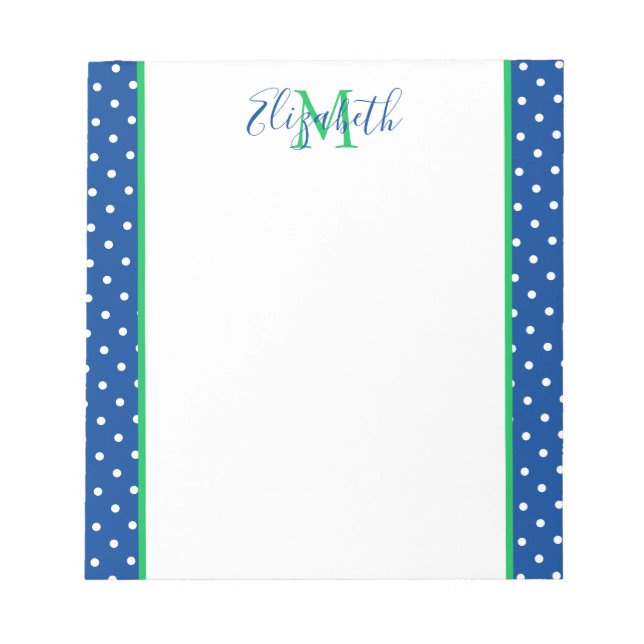Bloc-note Navy and White Polka Dot With Green Monogram (Devant)