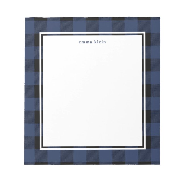 Bloc-note Navy Blue Buffalo Plaid Tartan Name (Devant)