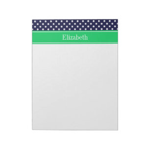 Bloc-note Navy Blue Wt Polka Dot Emerald Green Name Monogram
