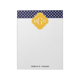 Bloc-note Navy Polka Dot Goldenrod Quatrefoil 3 monogram