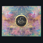 Bloc-note Nebula couleur or Mandala Aquarelle colorée<br><div class="desc">Cette oeuvre d'art a une atmosphère boho-chic et rêveuse avec un motif de mandala tribal floral blanc placé sur une belle aquarelle colorée Orion nebula et étoiles arrière - plan. Le design présente des éléments aztèques et mystiques,  l'univers et la nature.</div>