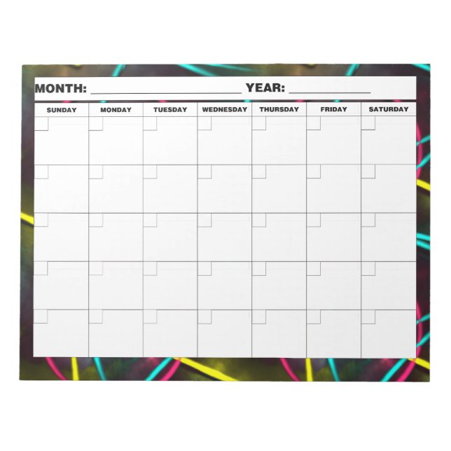 Bloc-note Neon 80s Calendrier vierge (Devant)