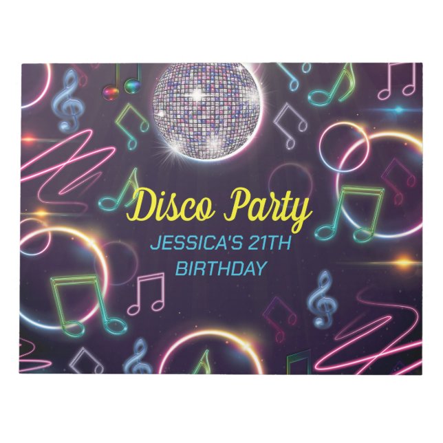 Bloc-note Neon Glow Disco Dance Anniversaire (Devant)