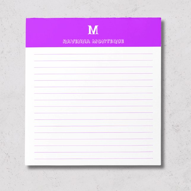 Bloc-note Néon Violet Chic Nom Personnalisé Ligné (Créateur téléchargé)
