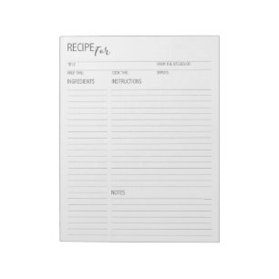 Bloc-note Nettoyer + Pages de recette détaillées simples Blo