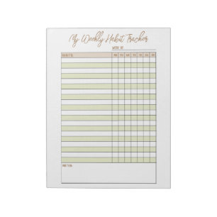 Bloc-note Neutral Green Brown Weekly Habit Tracker Notepad