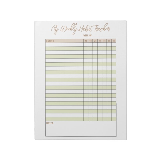 Bloc-note Neutral Green Brown Weekly Habit Tracker Notepad (Tourné)