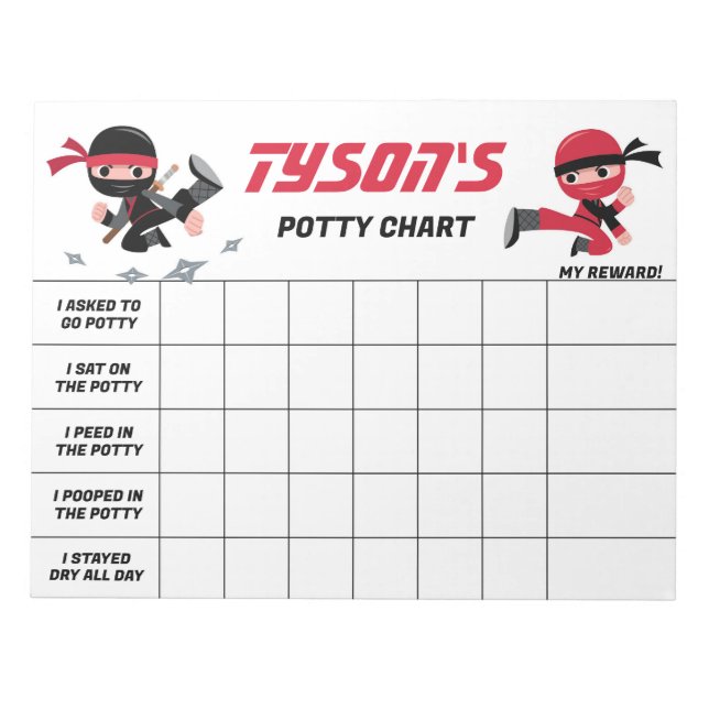 Bloc-note Ninja Potty Chart Nom et tâches personnalisés (Devant)