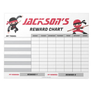 Bloc-note Ninja Red Black Reward Chart Tâches personnalisées