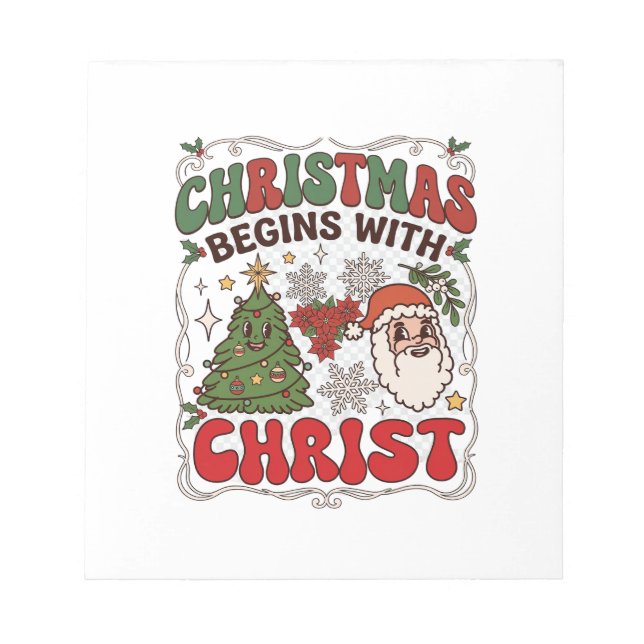 Bloc-note Noël Commence Christ Père Noël Arbre Flocon de Nei (Devant)