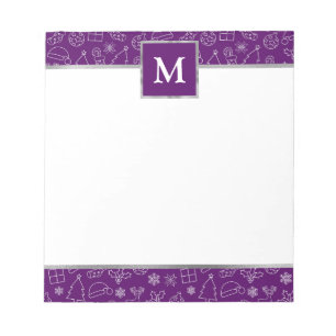 Bloc-note Noël personnalisé violet avec accents argentés