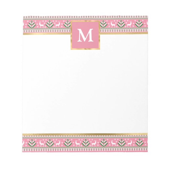 Bloc-note Noël Rose Personnalisé Fair Isle (Devant)