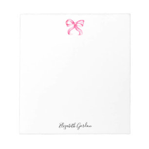 Bloc-note Nœud Rose Coquette Aquarelle Douce Nom Personnalis