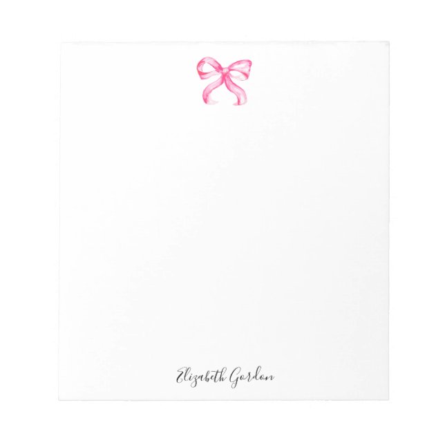 Bloc-note Nœud Rose Coquette Aquarelle Douce Nom Personnalis (Devant)