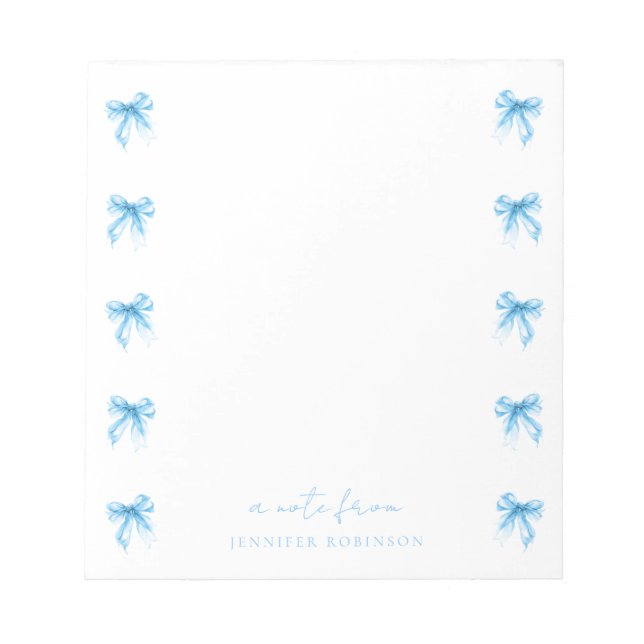 Bloc-note Nœuds Coquette Tendance Bleu Bébé avec Nom (Devant)