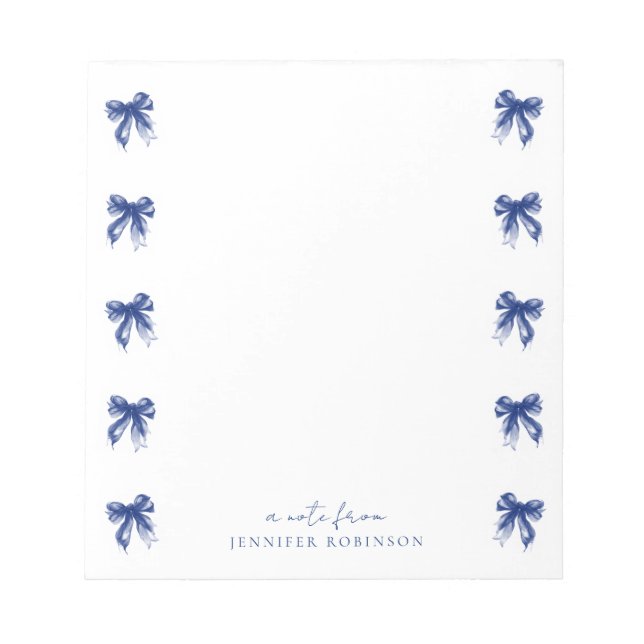 Bloc-note Nœuds Coquette Tendance Bleu Nuit avec Nom (Devant)