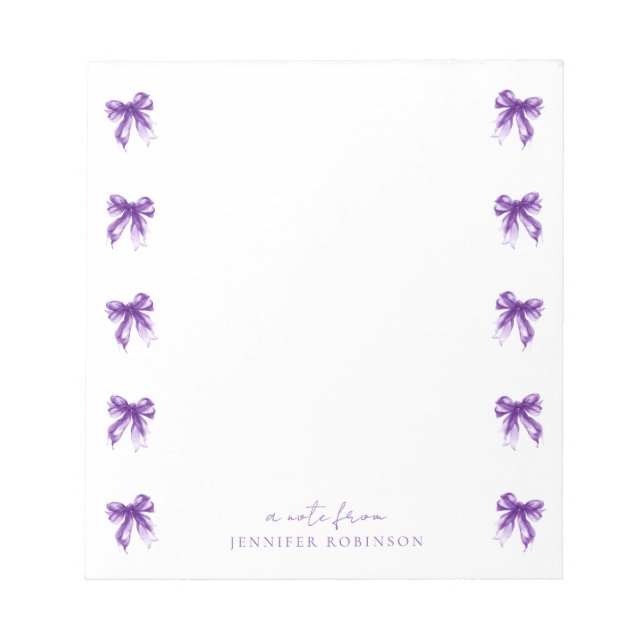 Bloc-note Nœuds Coquette Tendance Violet avec nom (Devant)