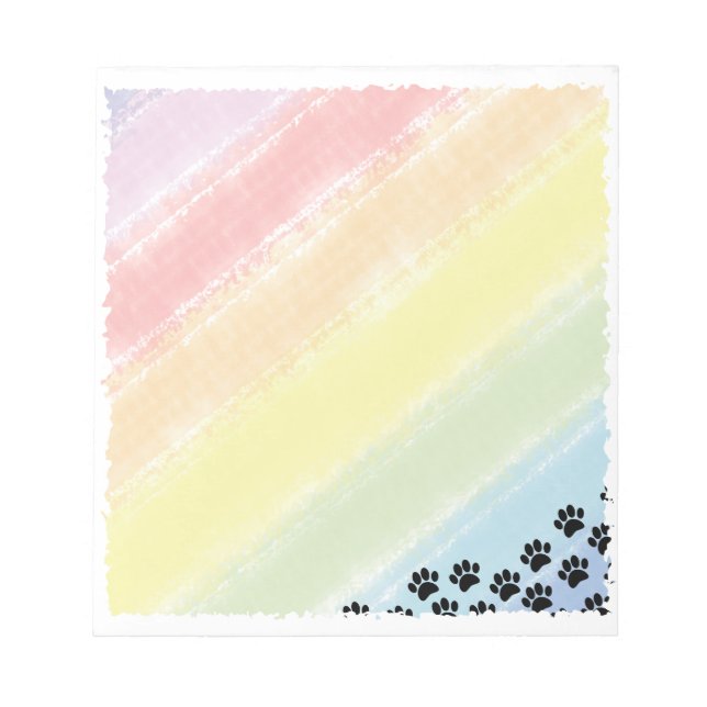 Bloc-note Noir Empreintes de pattes Chiot Pastel Arc-en-ciel (Devant)
