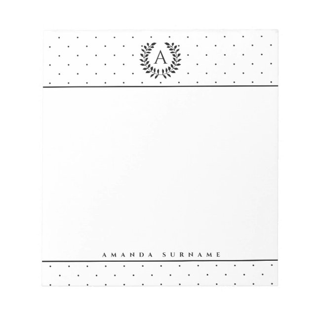 Bloc-note Noir et blanc Monogramme de Laurel Petits pois (Devant)