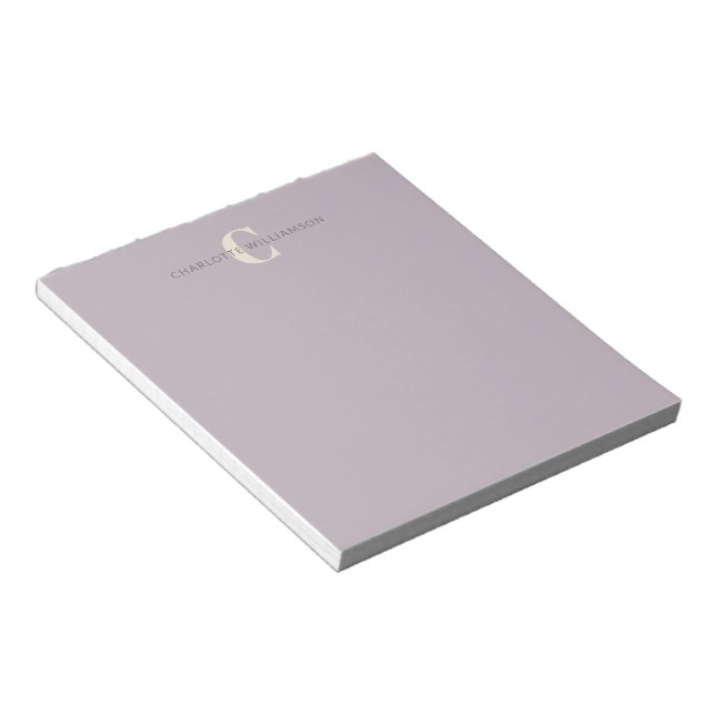 Bloc-note Nom chic avec monogramme stylé lilas poussiéreux (Incliné)