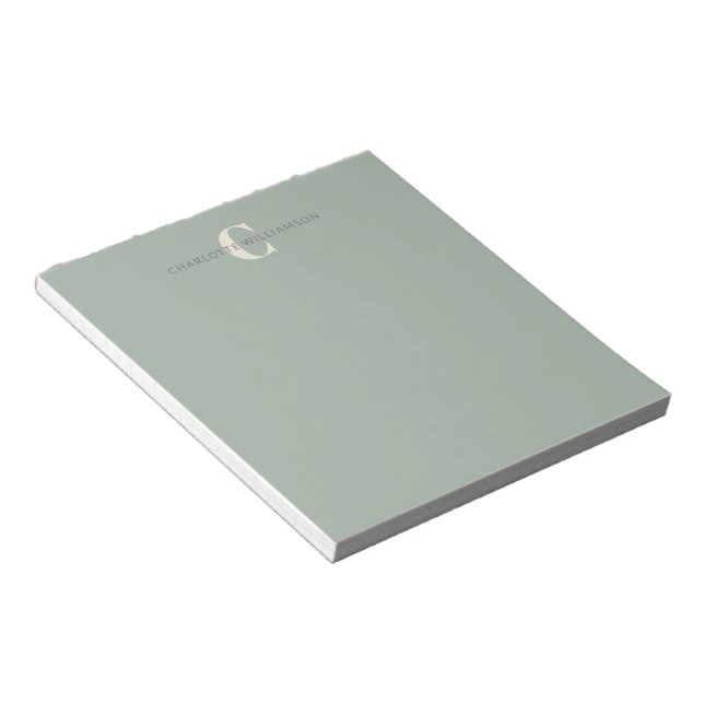 Bloc-note Nom chic monogrammé de style sage vert (Incliné)